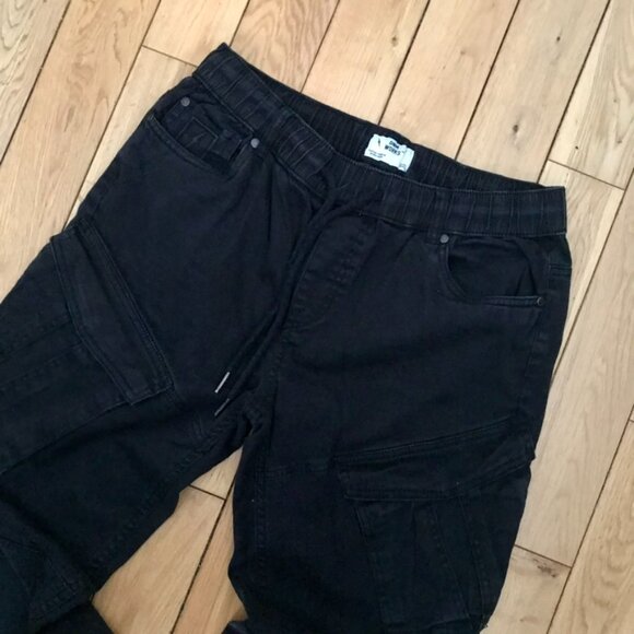 DNM WRKS Cargo Joggers Working Pants Men's Large size 32 Black Denim - Picture 2 of 6